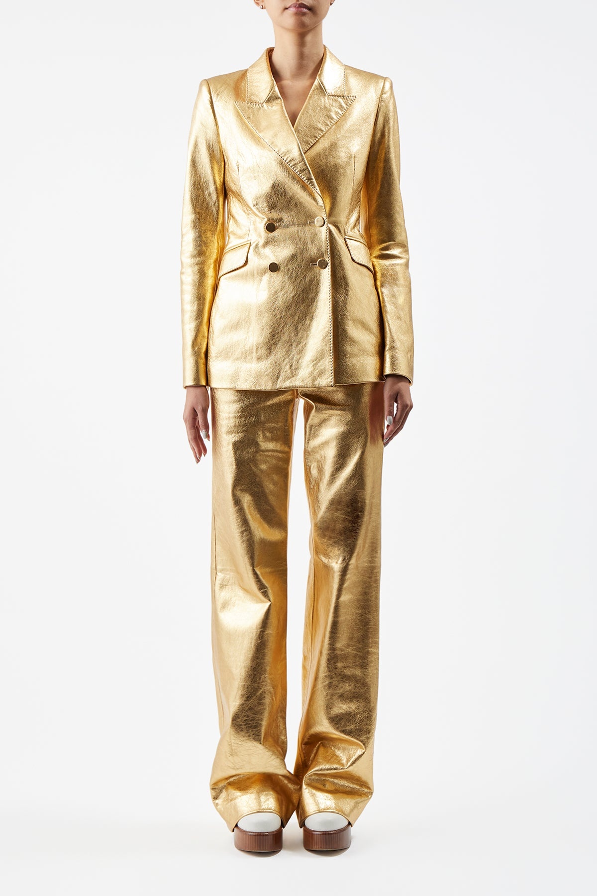Vesta Pant in Gold Leather - 3