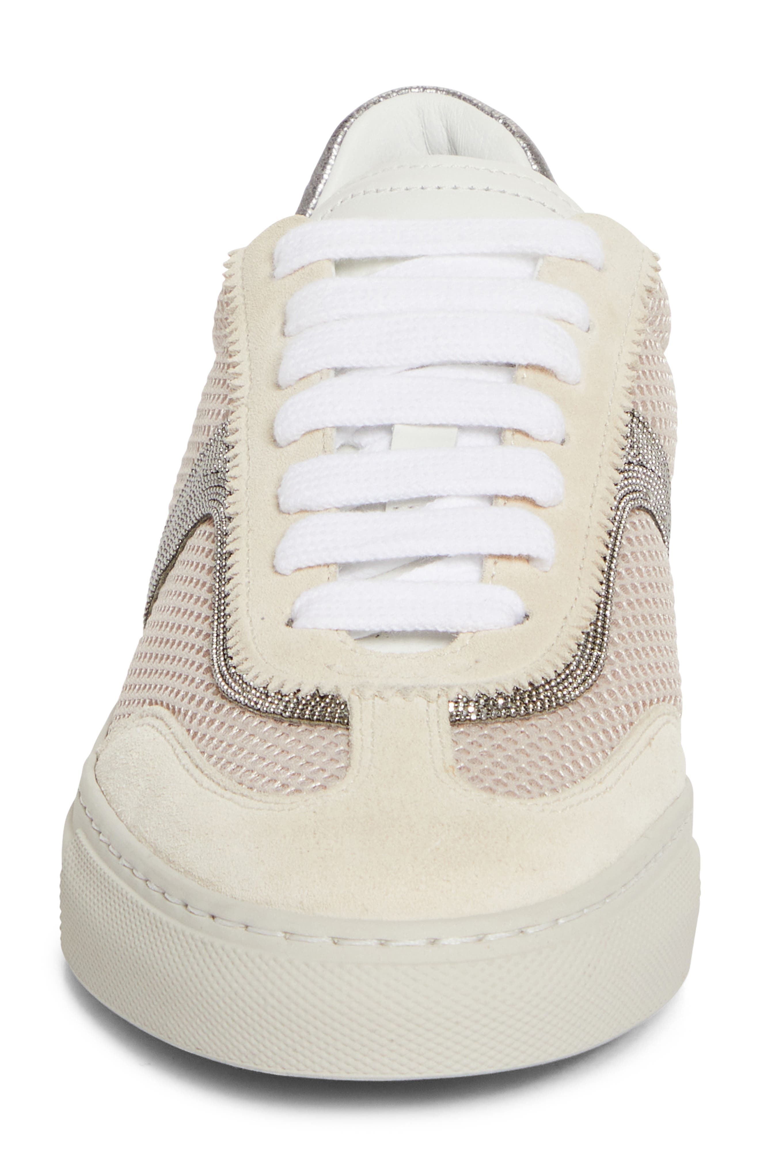 Brunello Cucinelli Monili Trim Mixed Media Low Top Sneaker in C7680 Oat at Nordstrom - 4