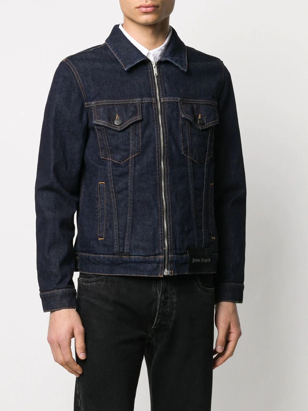 zip-front denim jacket - 3