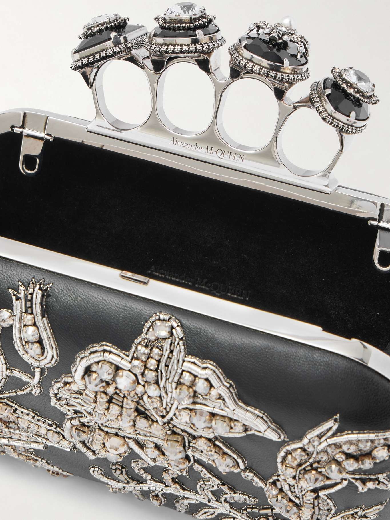Crystal-embellished embroidered leather clutch Silver - 5