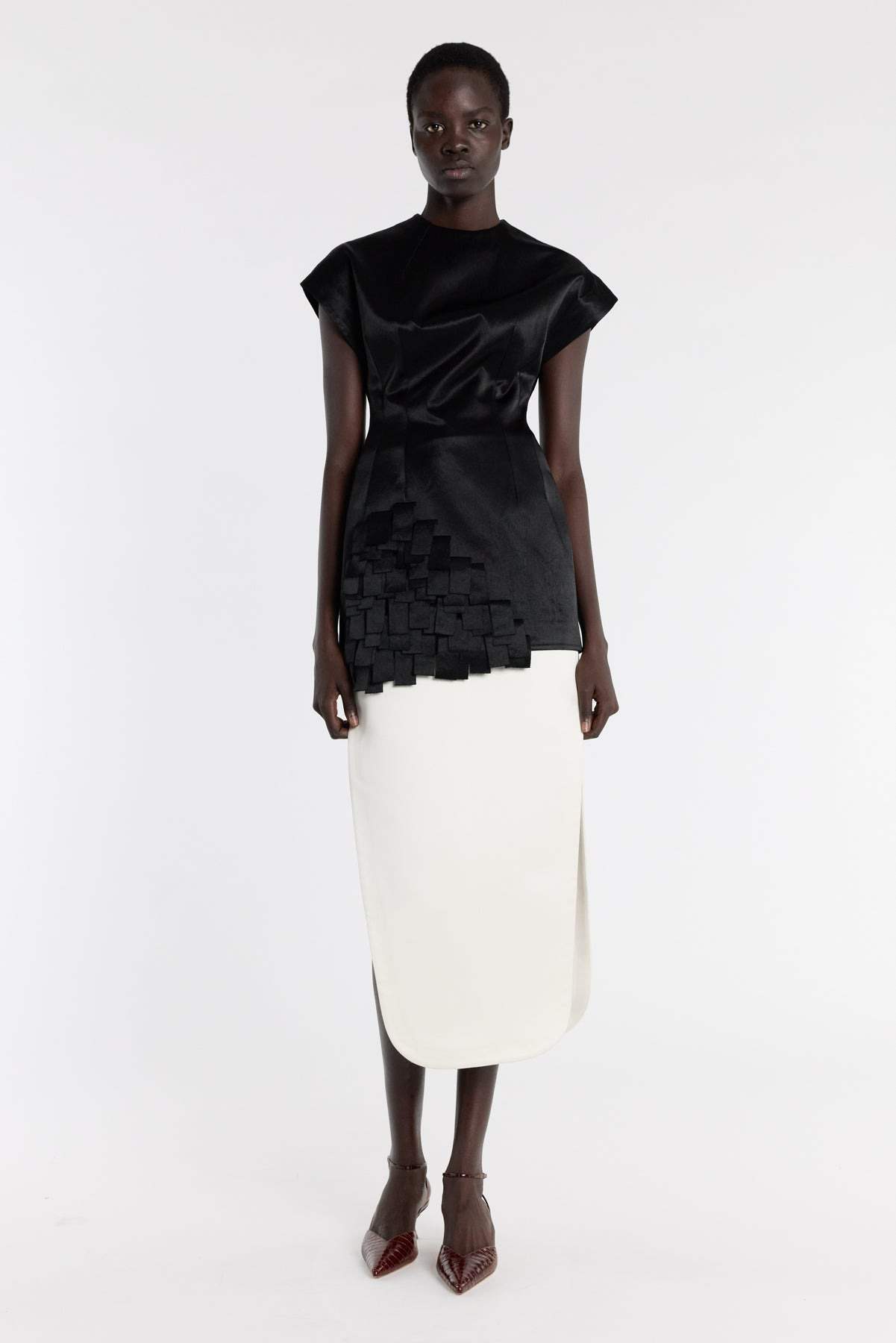 SATIN TOP WITH RECTANGLE DETAIL BLACK - 1