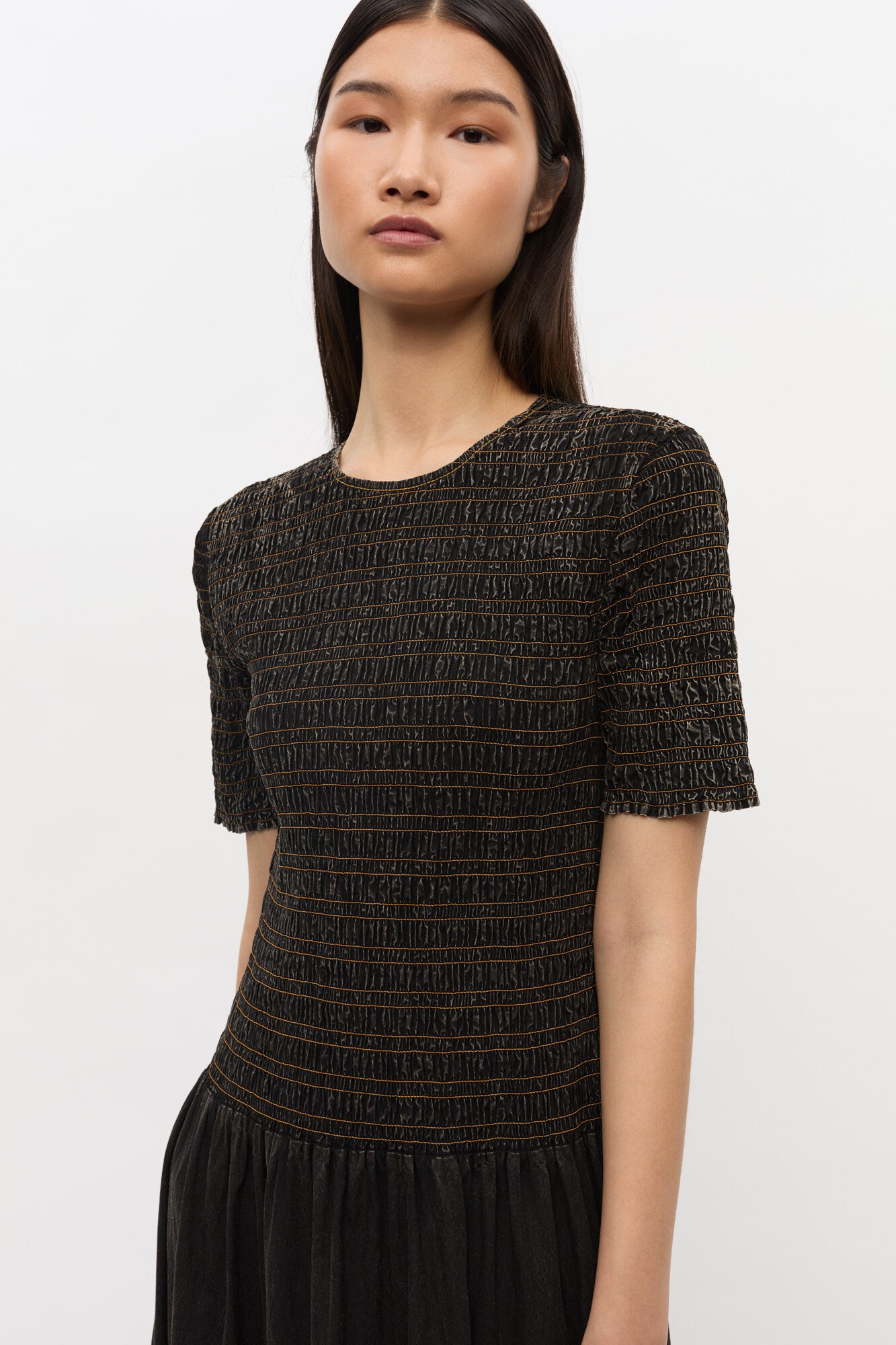 BLACK WASHED SMOCK DRESS - 4