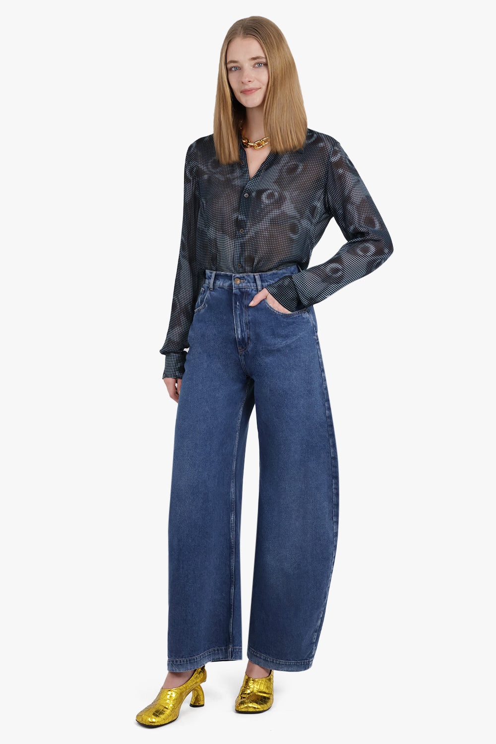 GRAPHIC ABSTRACT PRINT L/S RELAXED SHIRT | PETROL BLUE - 4