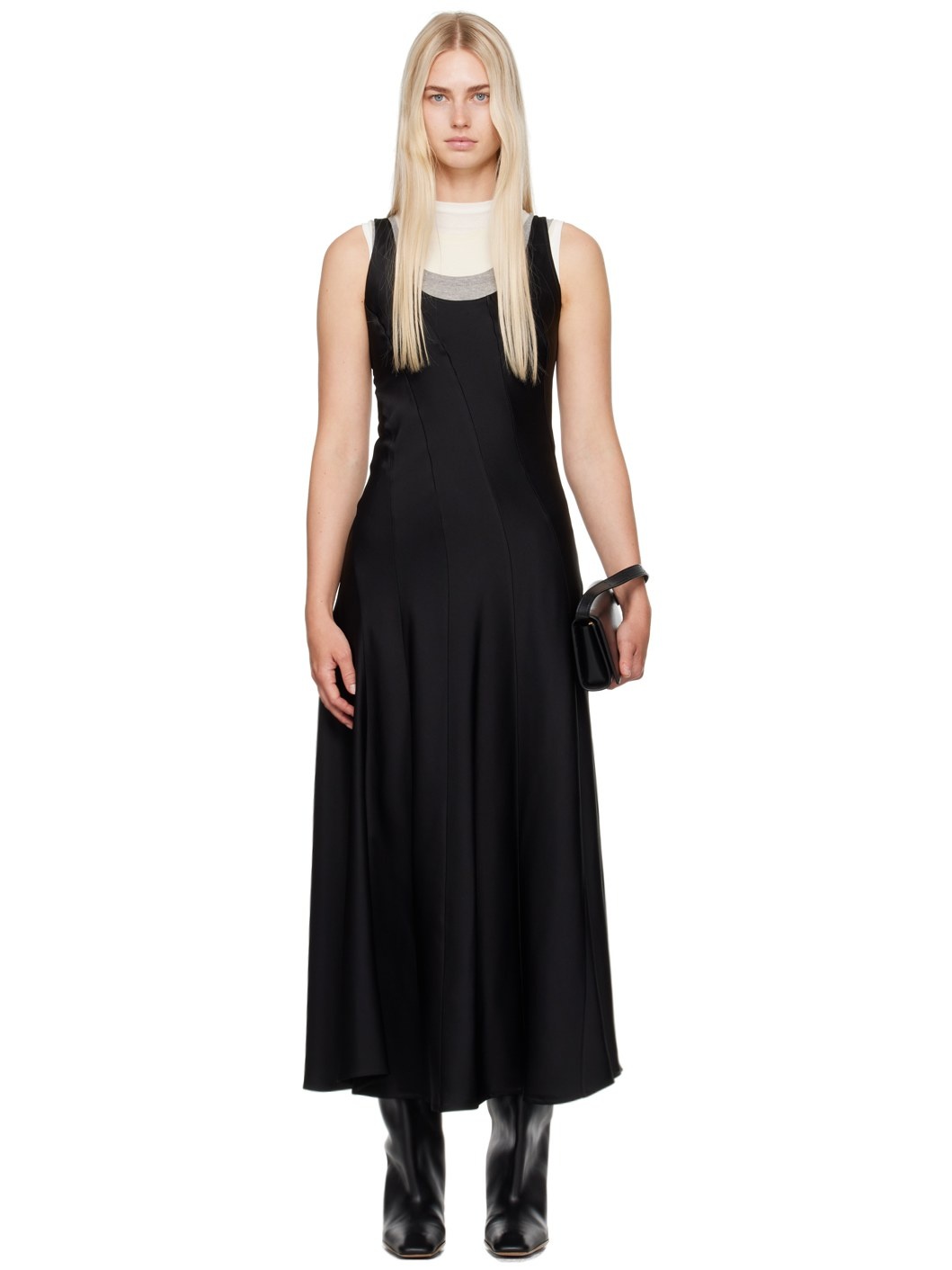 Black Scoop Neck Midi Dress - 1