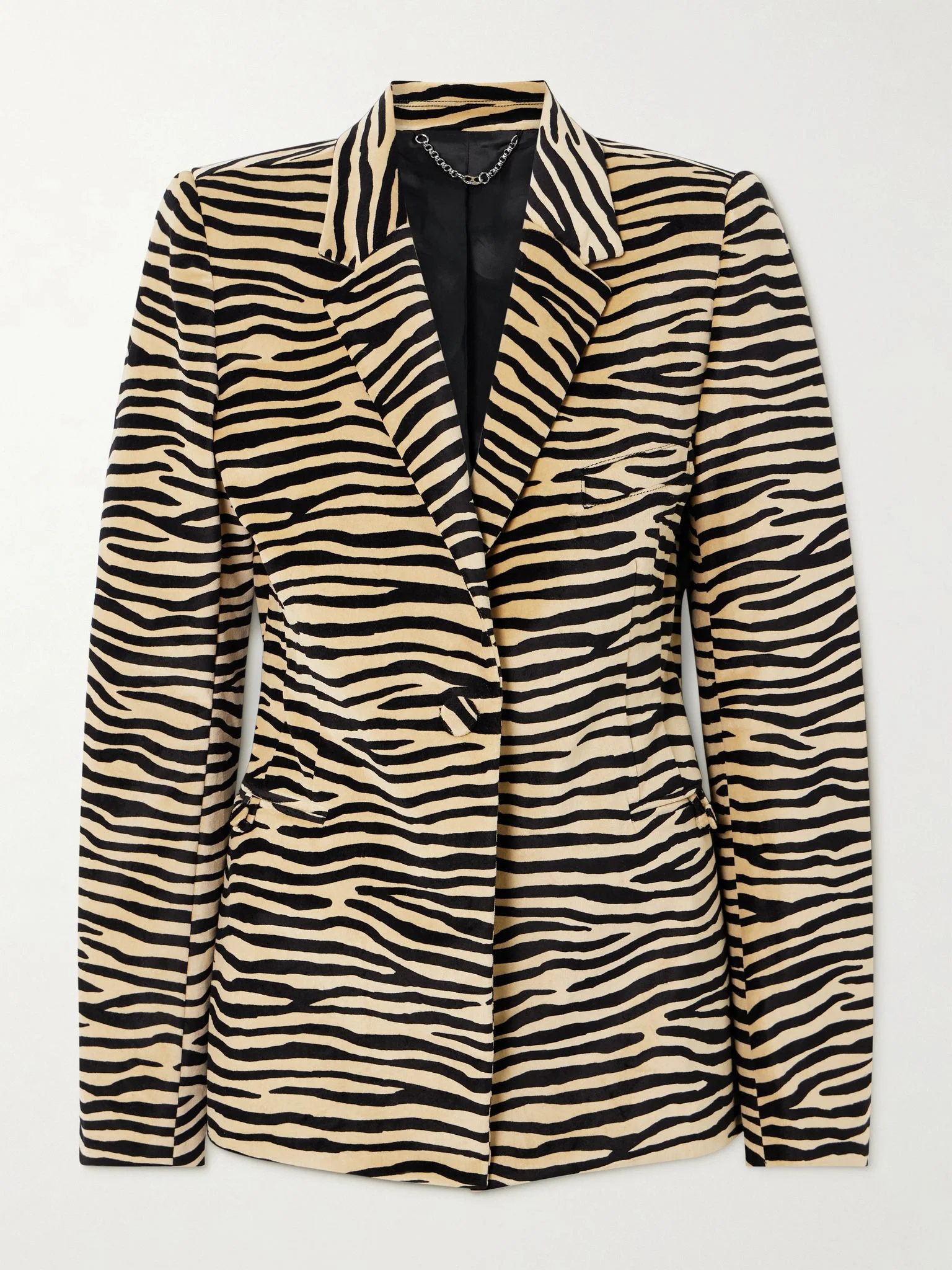 Zebra-print cotton-blend velvet blazer Cream - 1