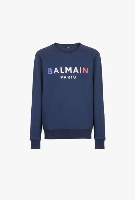 HIGH SUMMER CAPSULE - Blue cotton sweatshirt with Balmain Paris tie-dye logo print - 1