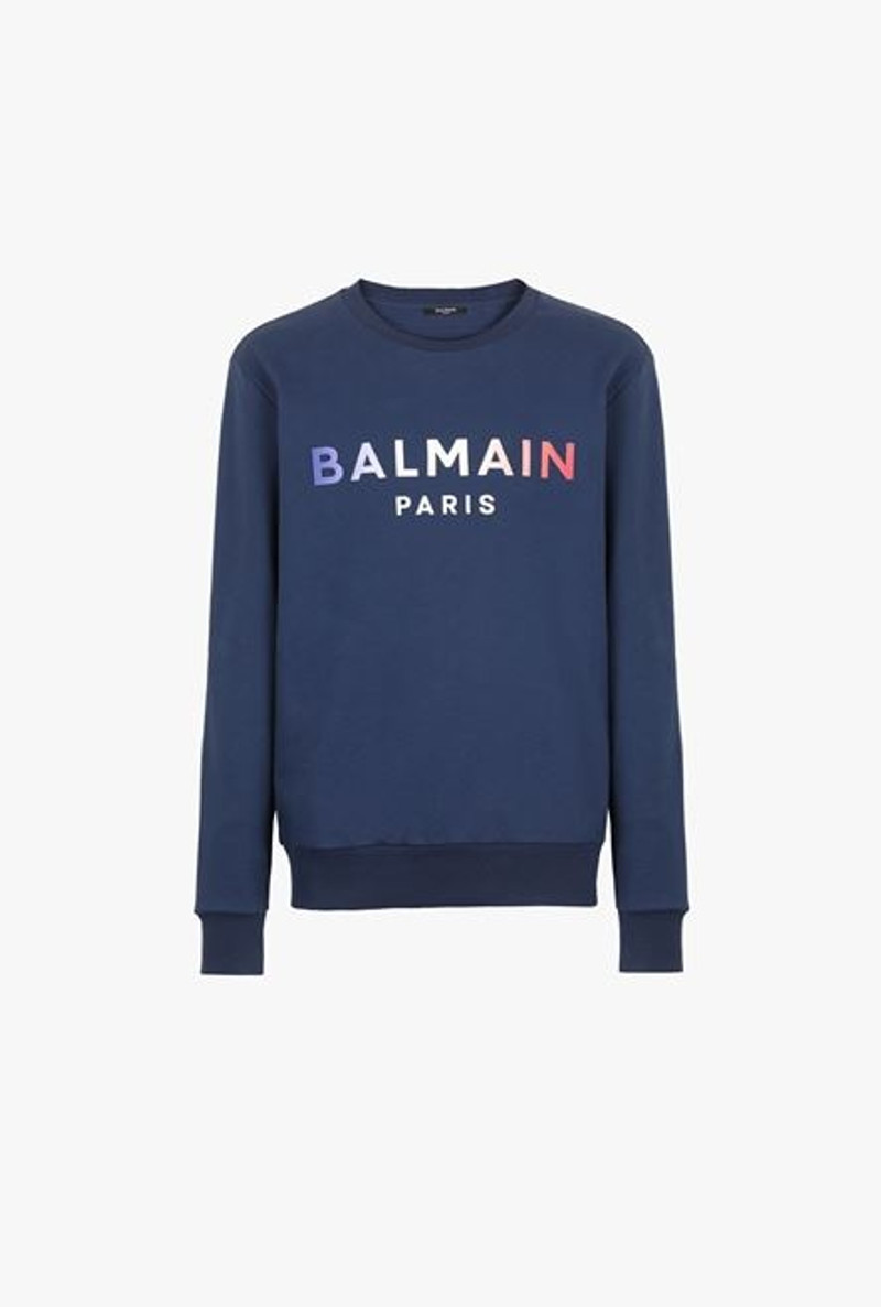 HIGH SUMMER CAPSULE - Blue cotton sweatshirt with Balmain Paris tie-dye logo print 1