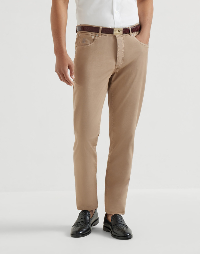 Garment-dyed Italian-fit five-pocket trousers in American Pima comfort cotton gabardine 2