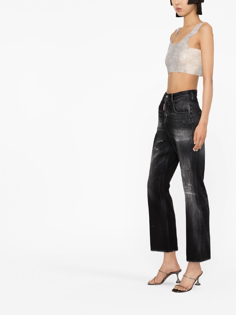 distressed flared jeans - 3