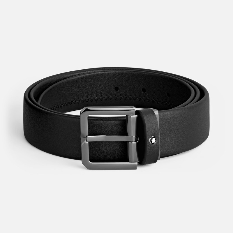 Black 35 mm leather belt - 1