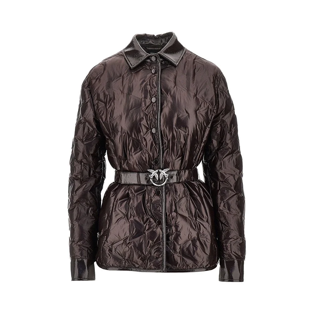 Pinko Padded Nylon Jacket with Belt Brown - 1