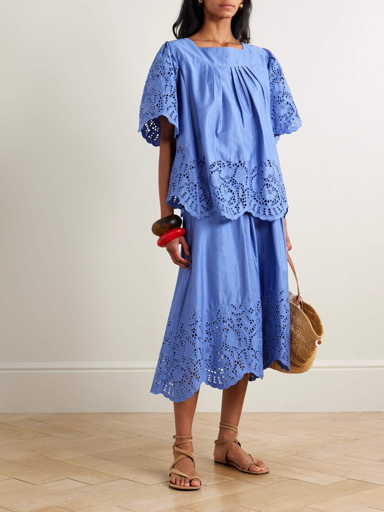 Scarletta Pleated Broderie Anglaise Cotton-poplin Blouse - 2