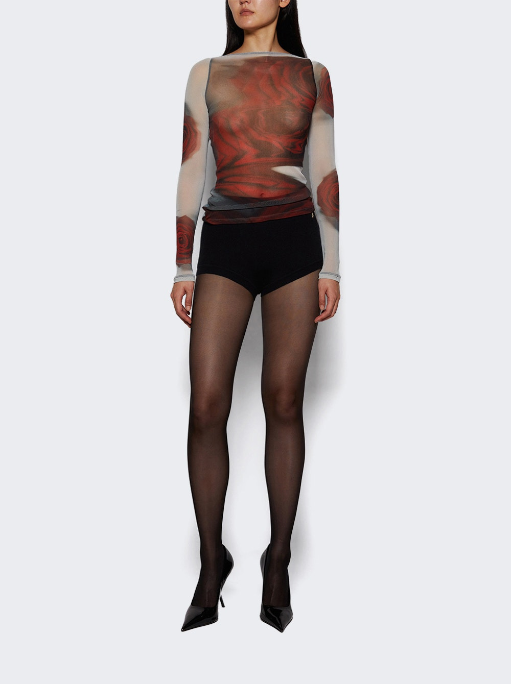Printed Blurry Rose Top White And Grey - 5