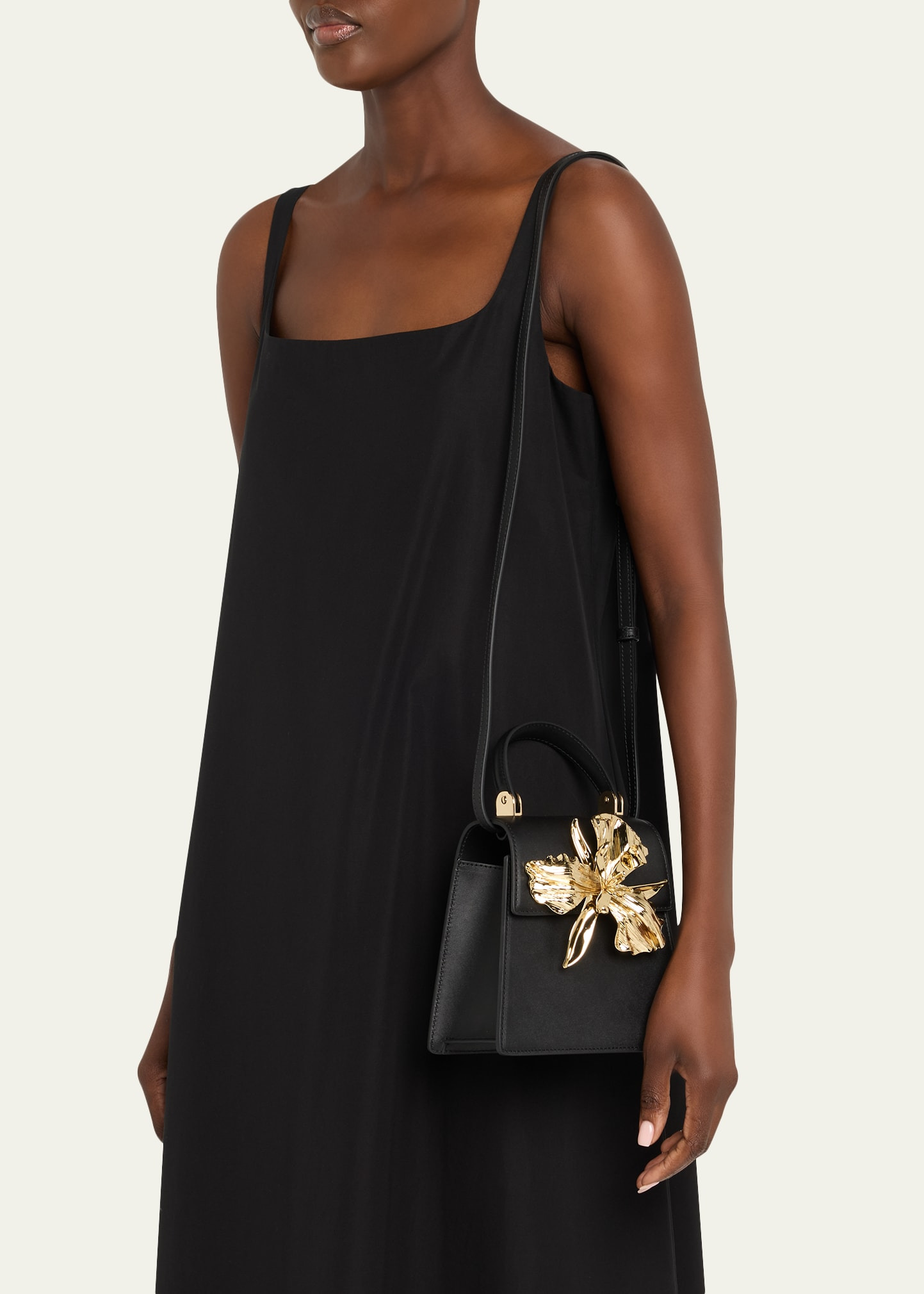 Emilia Flower-Embellished Leather Top-Handle Bag - 2