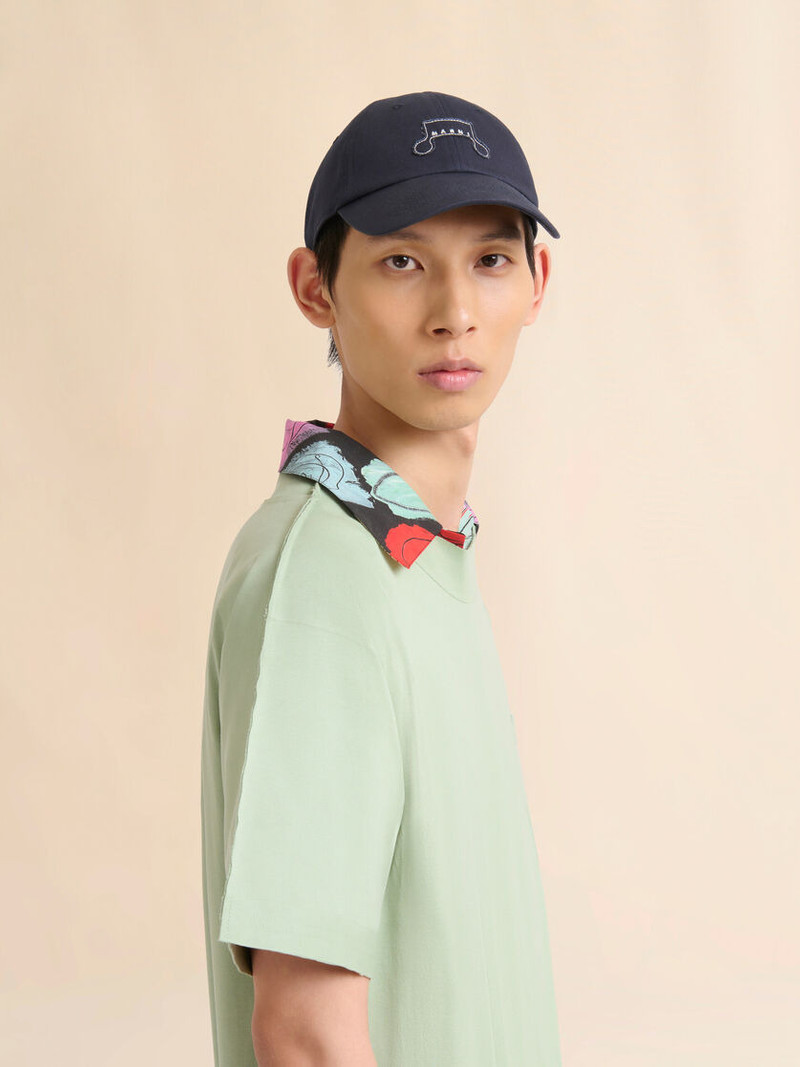 Marni DEEP BLUE ORGANIC GABARDINE BASEBALL CAP WITH TRUNKAROO PATCH outlook
