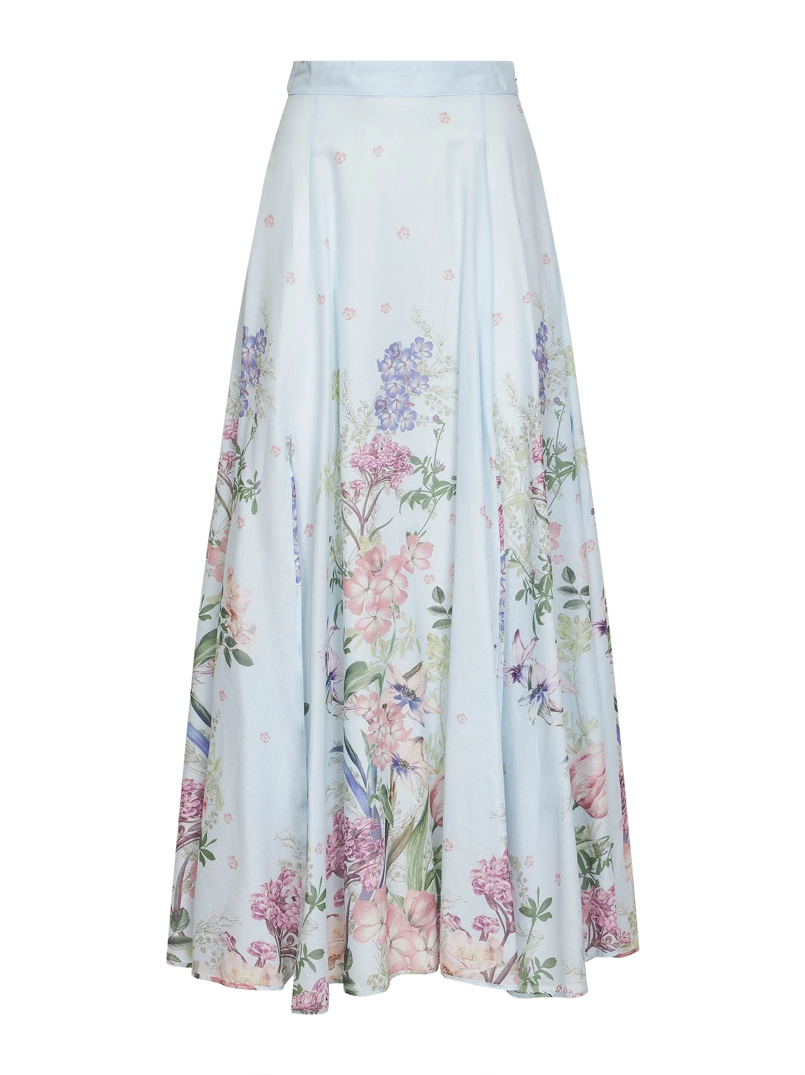 Light blue printed cotton blend Ventine long skirt - 1