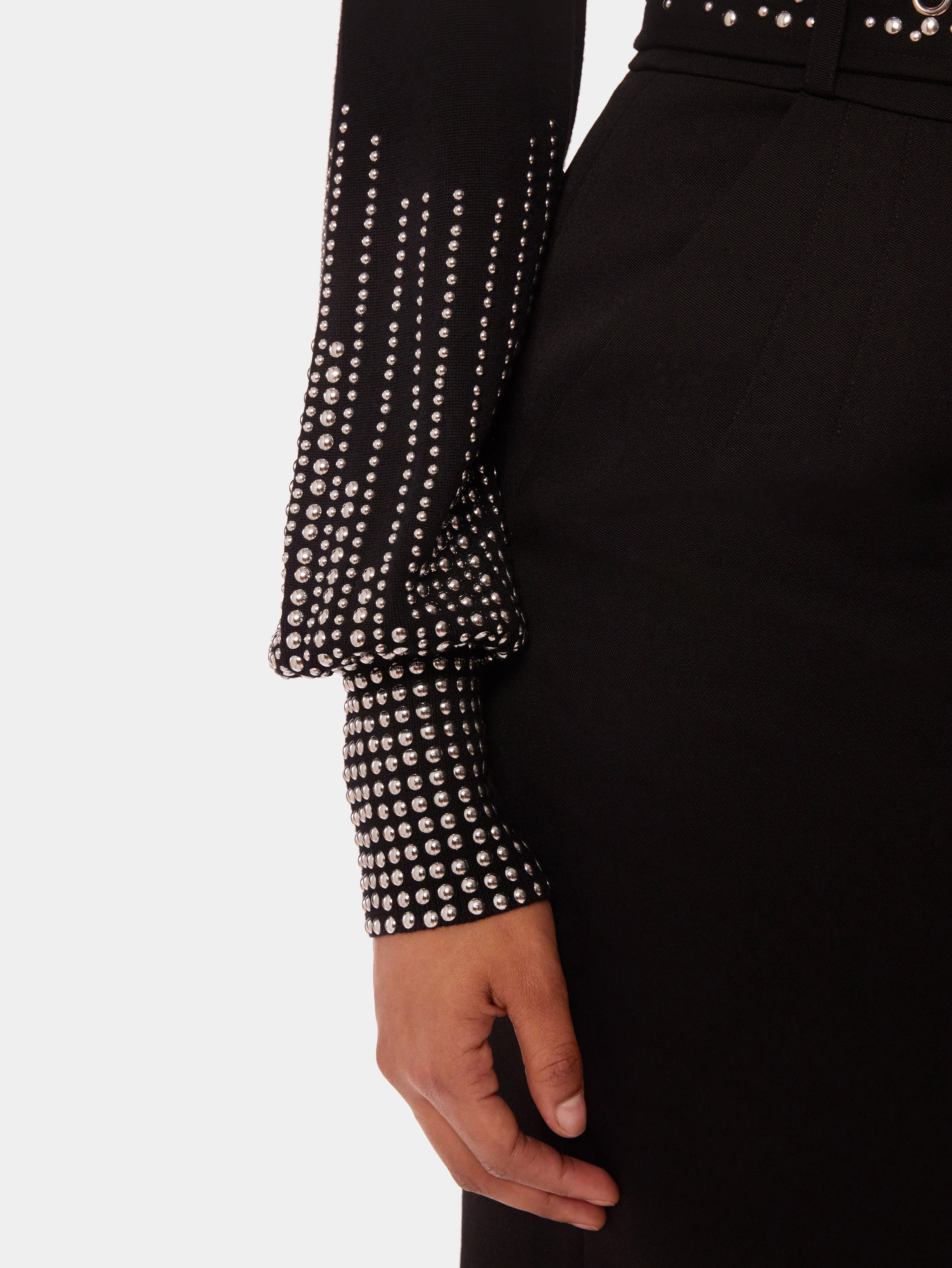 BLACK STUD-CUFFS WOOL JUMPER - 3