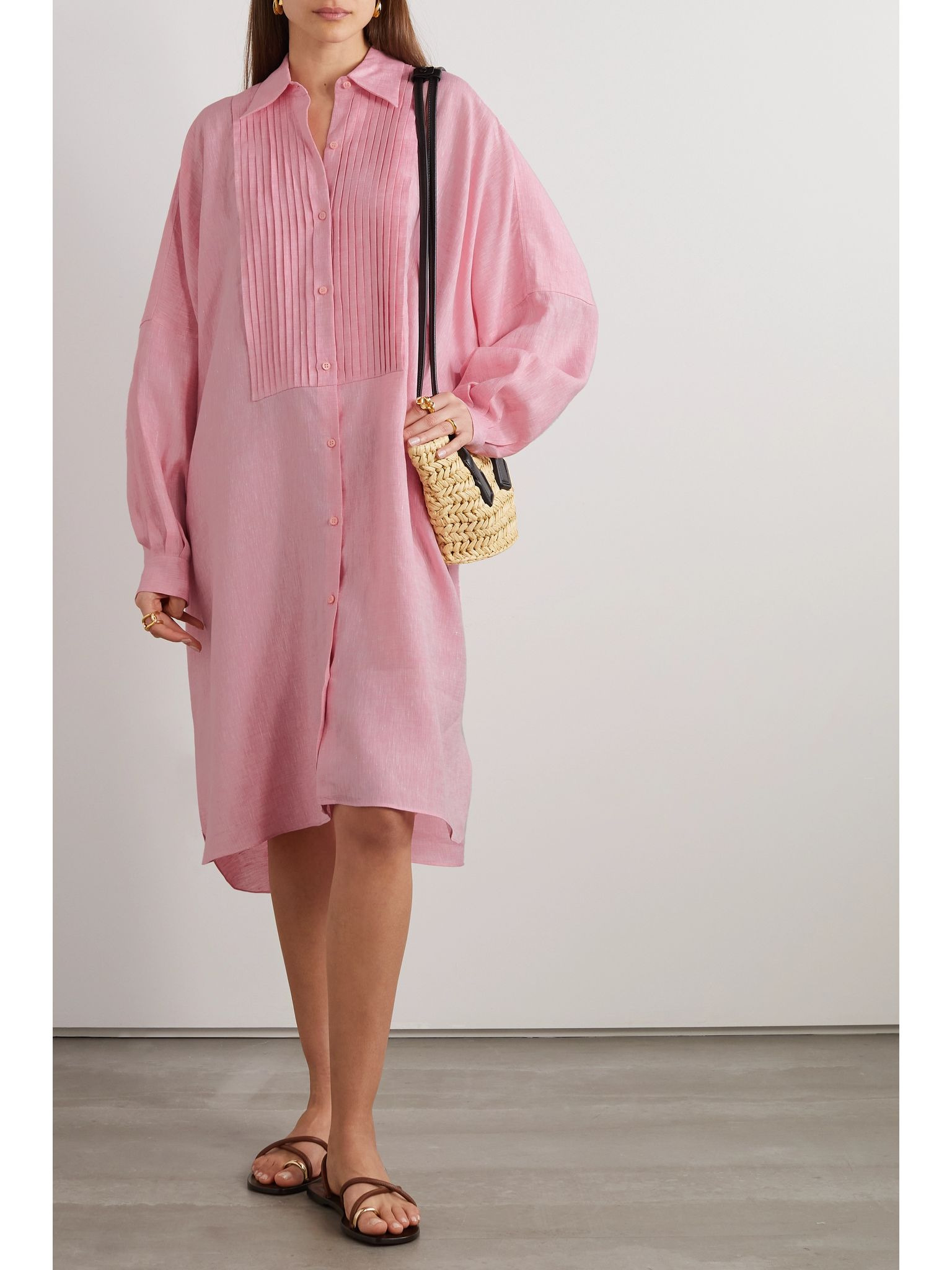 Jeri pleated linen dress Pink - 2