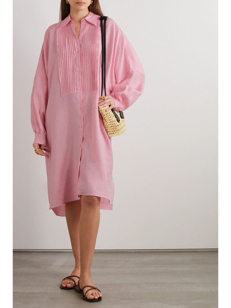 Loro Piana Jeri pleated linen dress Pink outlook