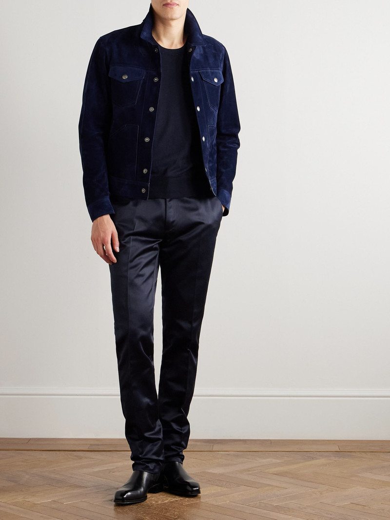 TOM FORD Dyllan Straight-Leg Cotton-Satin Trousers Navy outlook