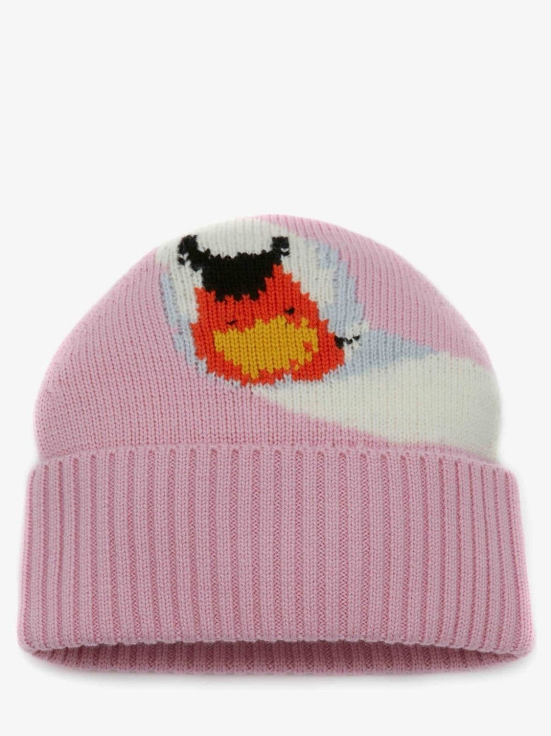 INTARSIA BEANIE HAT WITH SWAN MOTIF 1