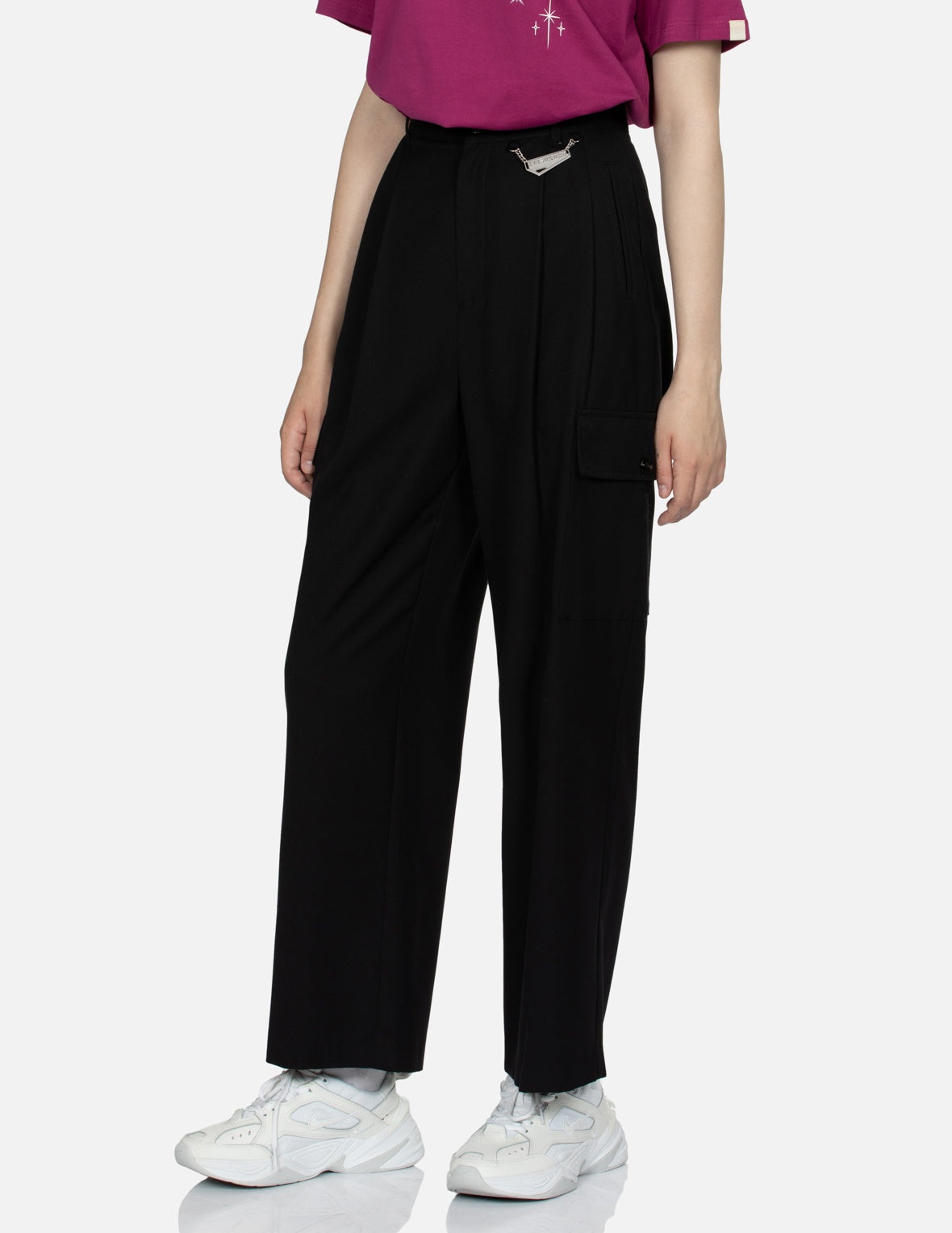 Logo Embossed Metal Plate Wide Leg Pants - 7