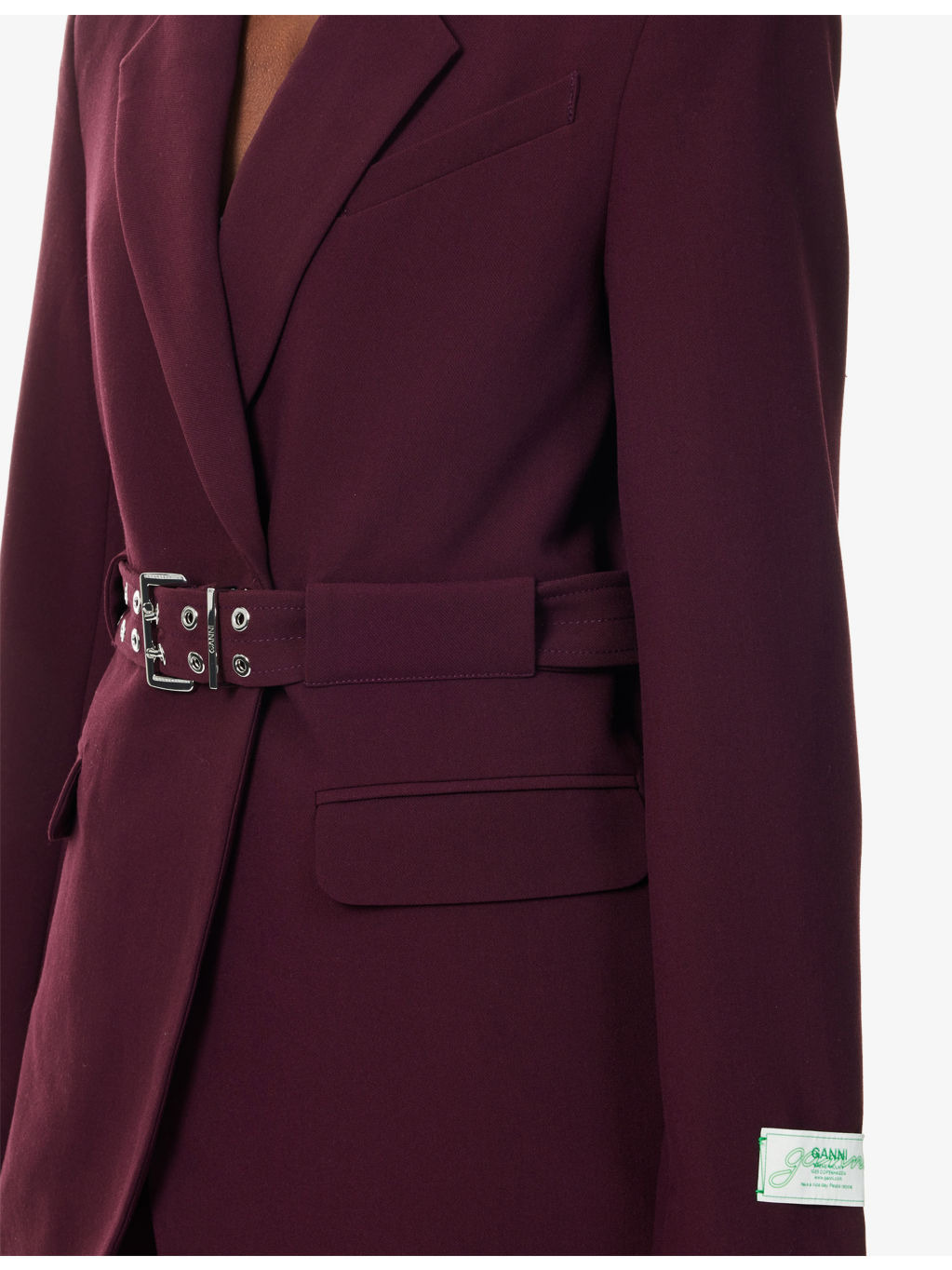 Notched-Lapel Eyelet Woven Blazer - 5