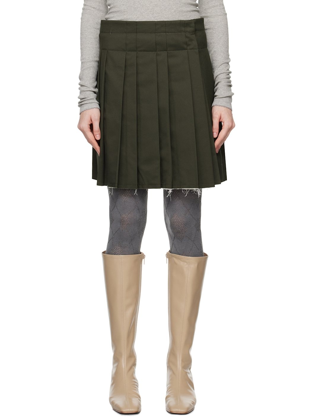 【OPEN YY】PLEATED LAYERED SKIRT, KHAKI Open YY - KAKI SUPERPOSED FOLDED SKIRT – LE LABO STORE