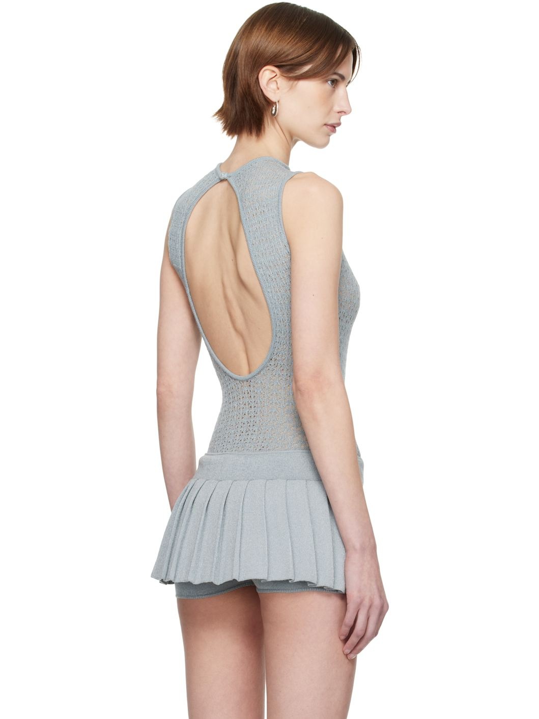 Blue Rib-Knit Halter Bodysuit - 3