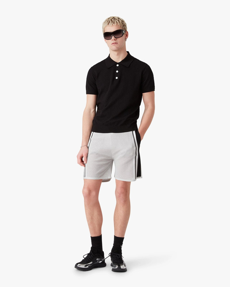 CASABLANCA Black Pointelle Monogram Short Sleeve Polo Shirt | Casablanca Paris outlook