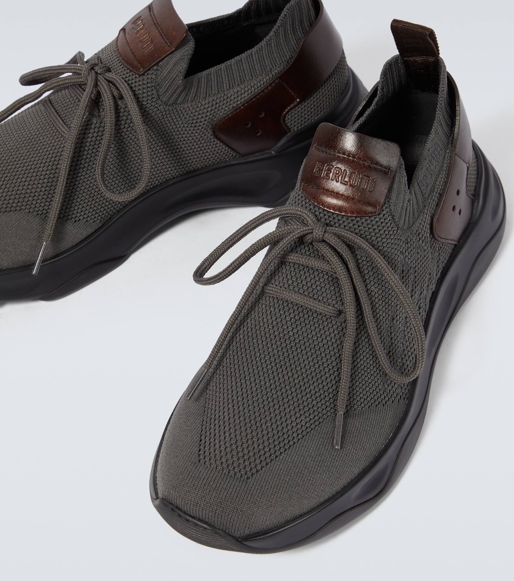 Embroidered leather-trimmed sneakers - 3