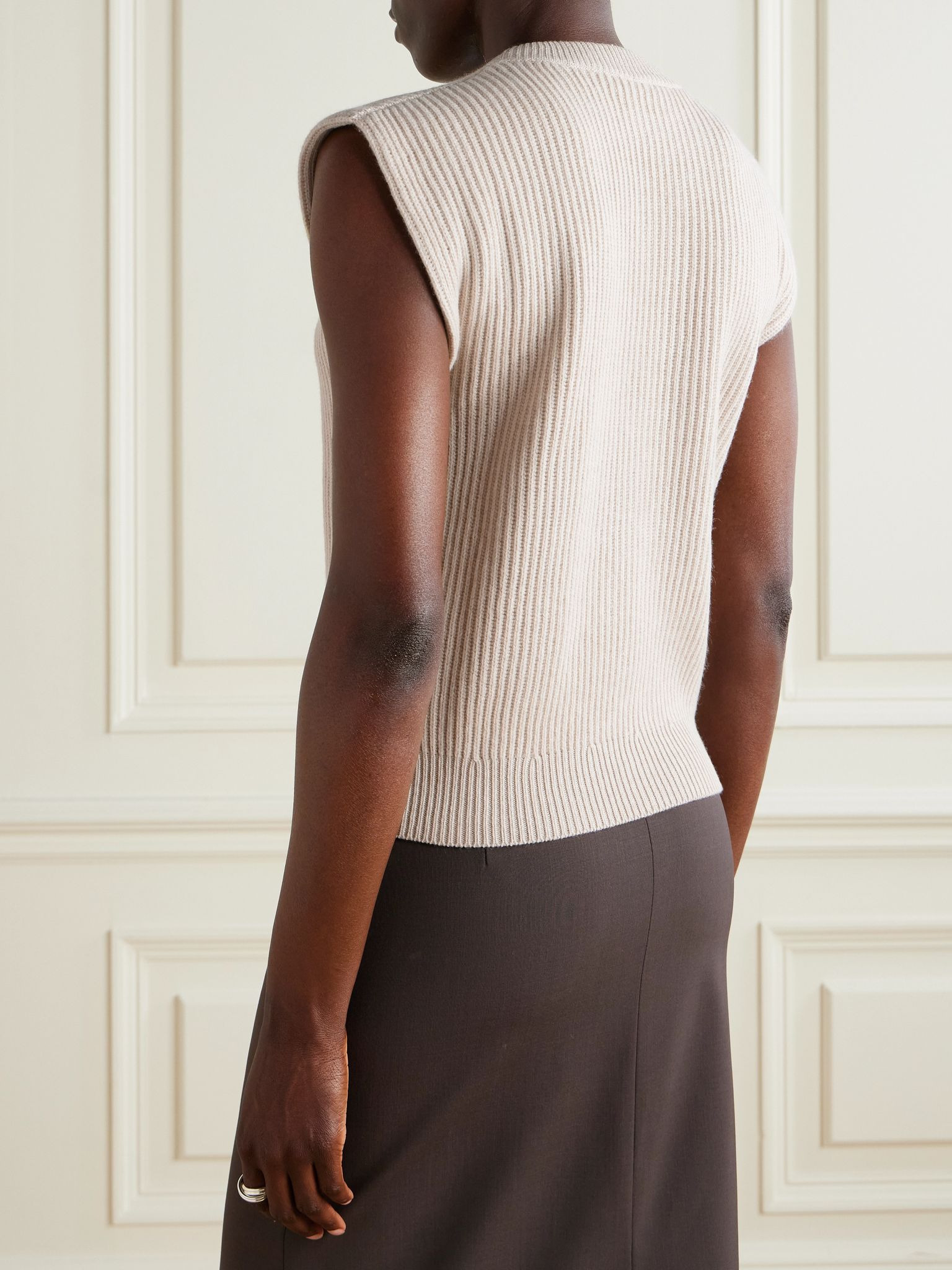 Ribbed wool, cashmere and silk-blend sweater Beige - 4