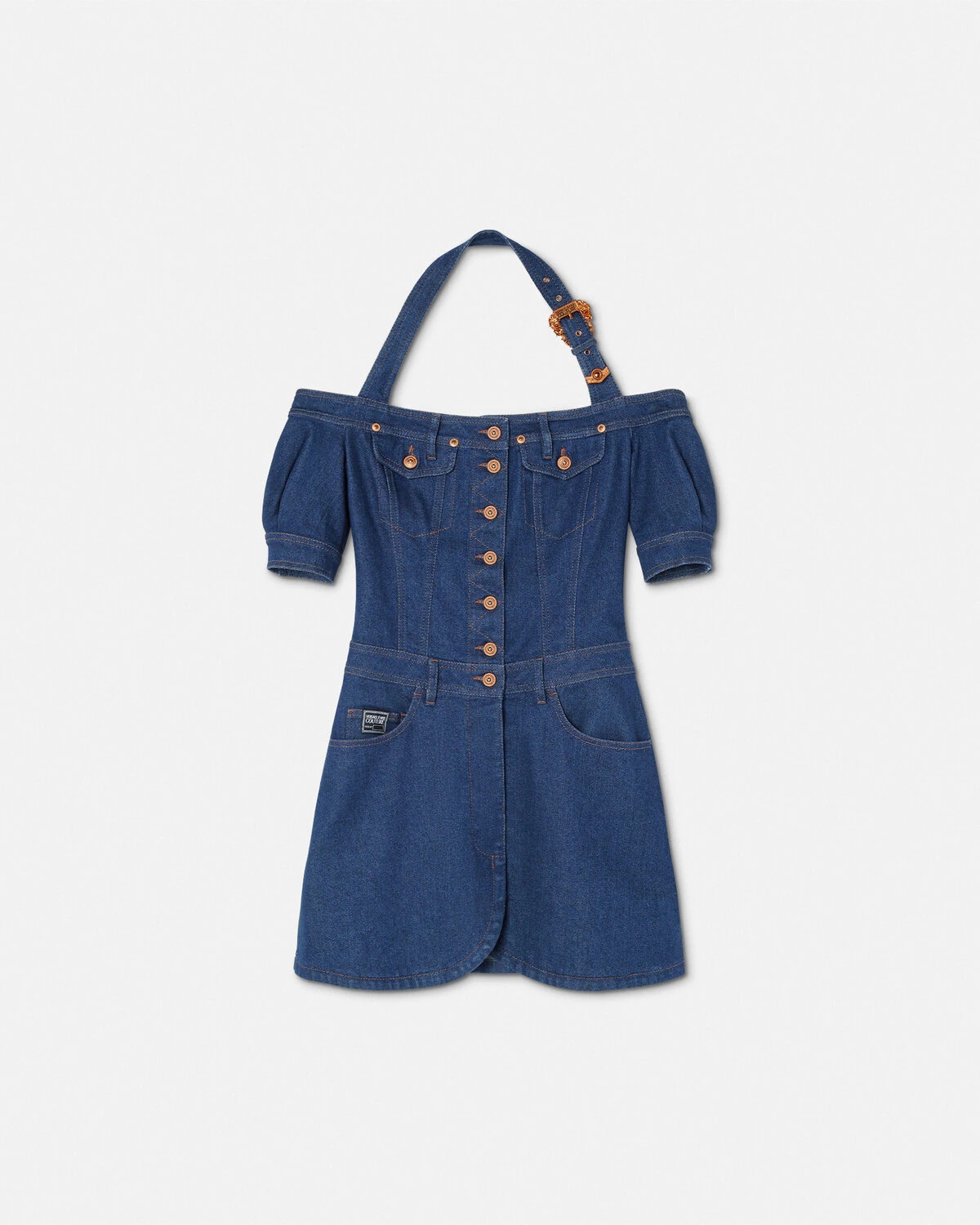 Baroque Buckle Denim Mini Dress - 1