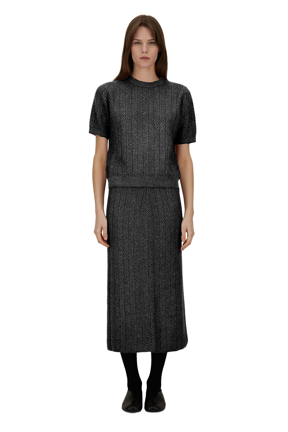 Shiny Herringbone Skirt - 2