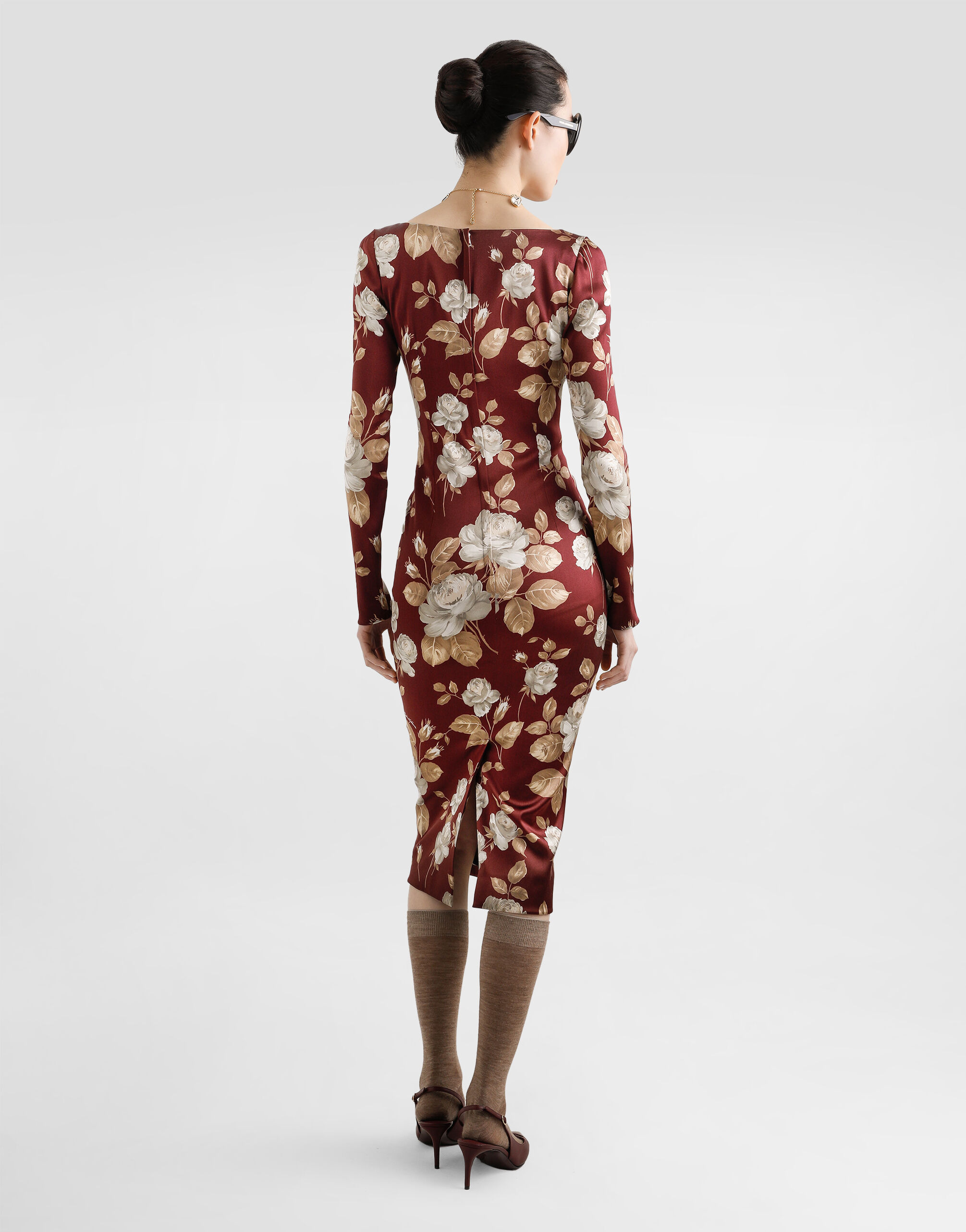 Vintage rose-print satin dress - 3