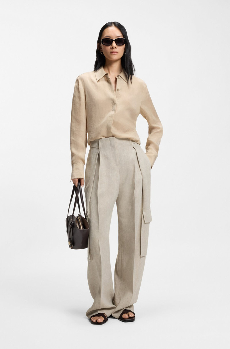 BOSS REGULAR-FIT TROUSERS IN A HERRINGBONE LINEN BLEND outlook