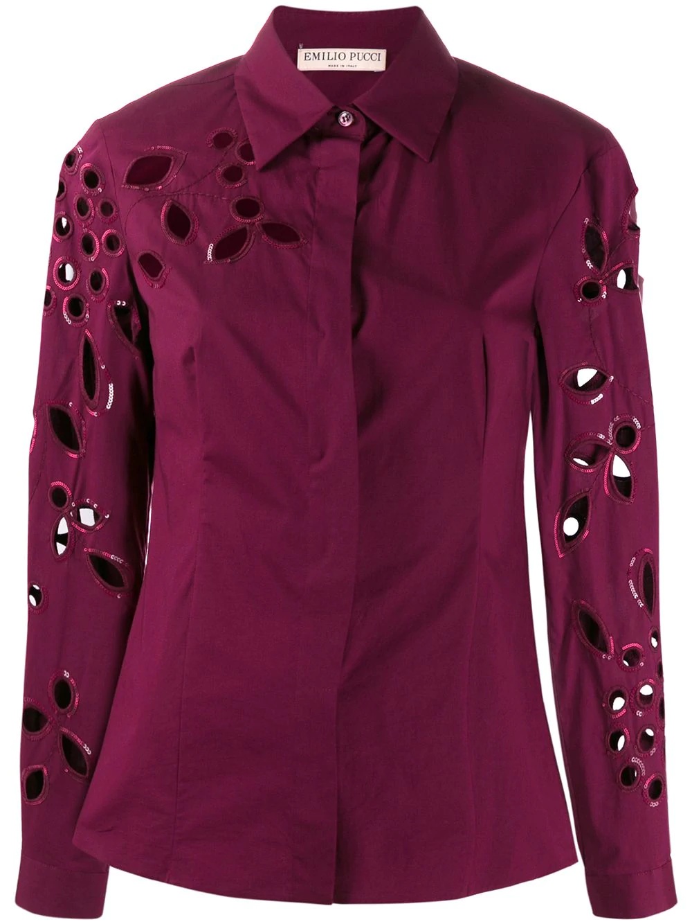 sequin trimmed cut-out blouse - 1