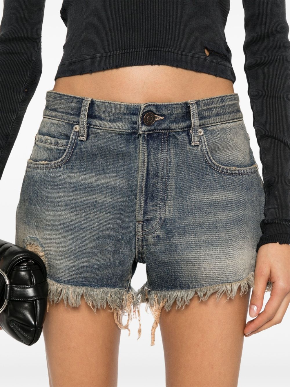 logo-patch denim shorts - 5