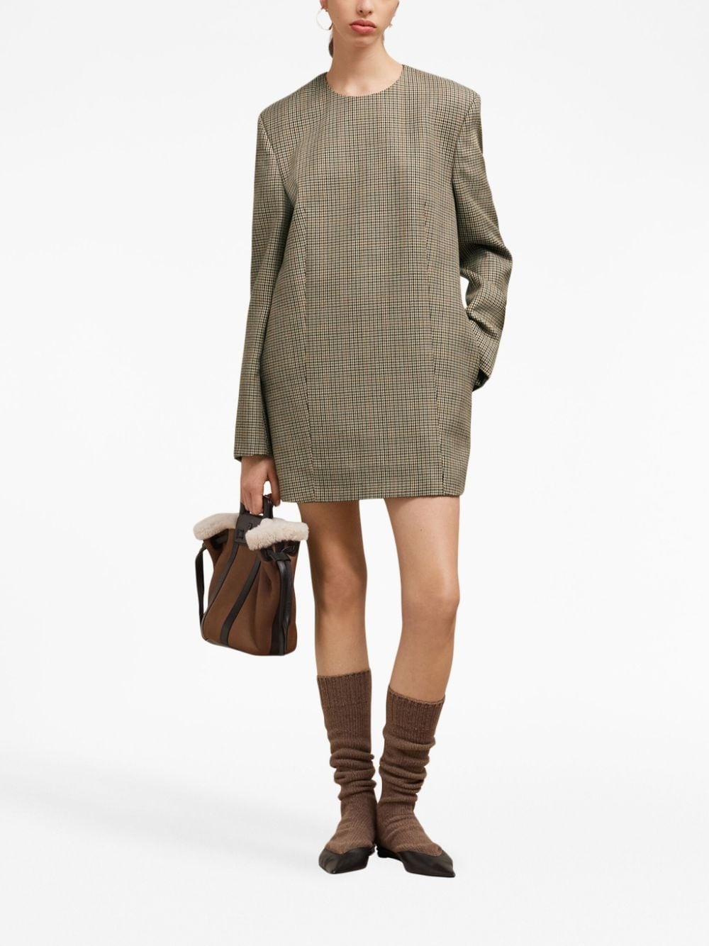 check-print long-sleeve minidress - 2