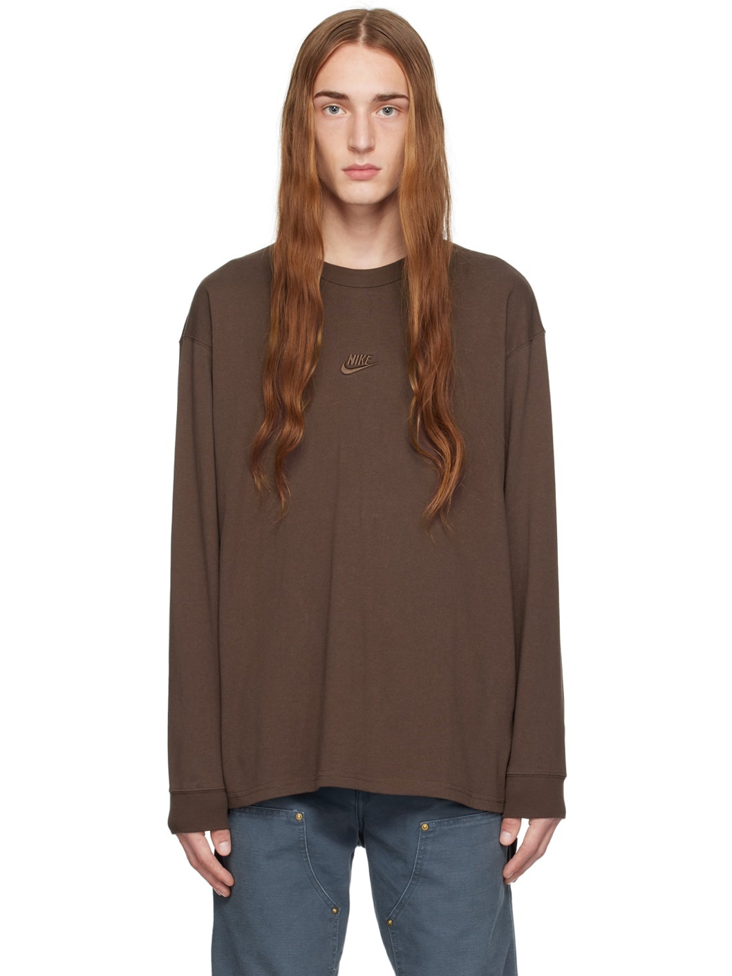 Brown Embroidered Long Sleeve T-Shirt - 1