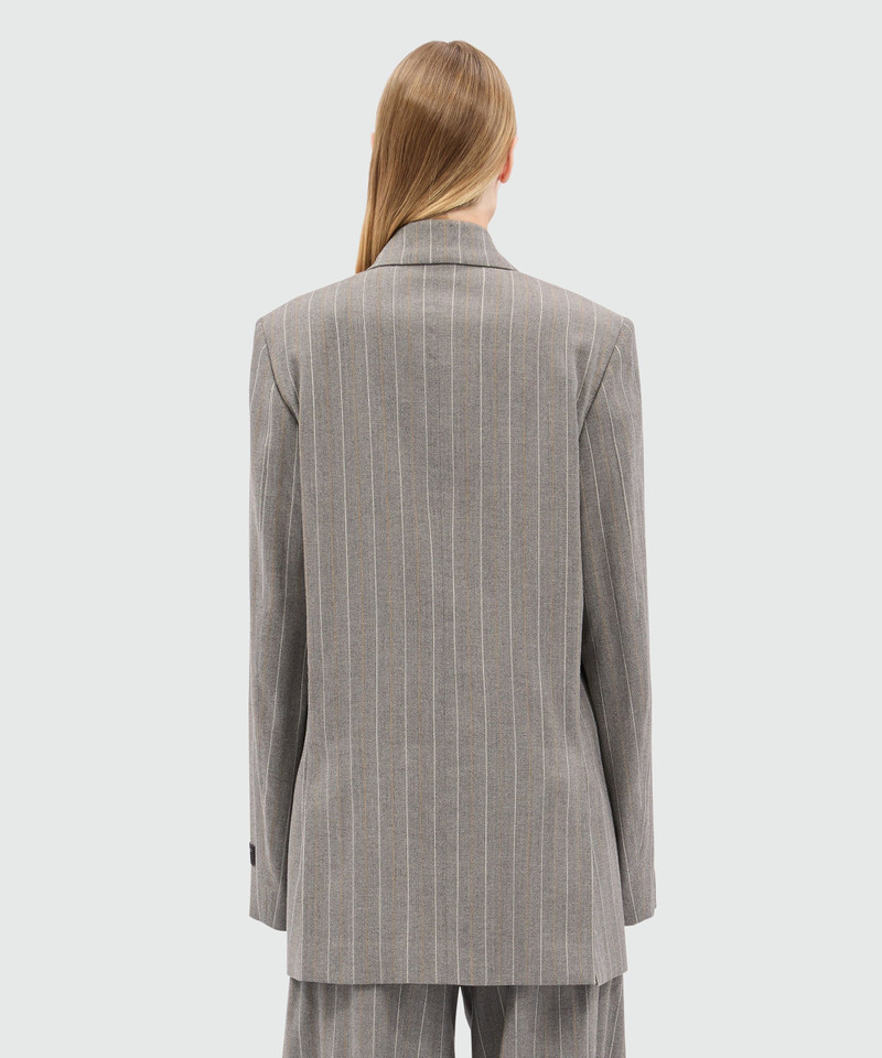 Double-breasted grey melange jacket in lightweight chevron pinstripe wool 3