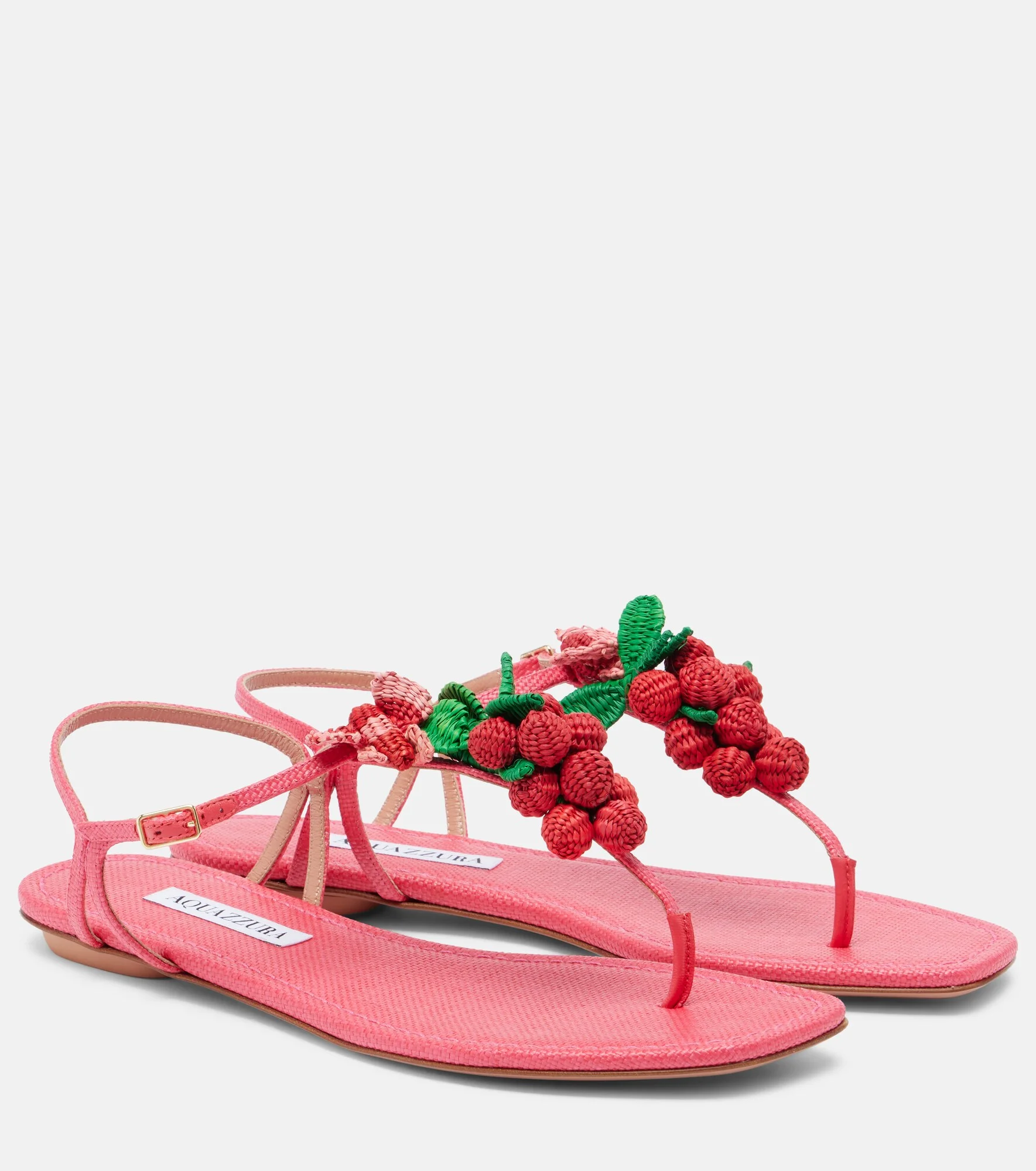 Berry raffia-effect thong sandals - 1
