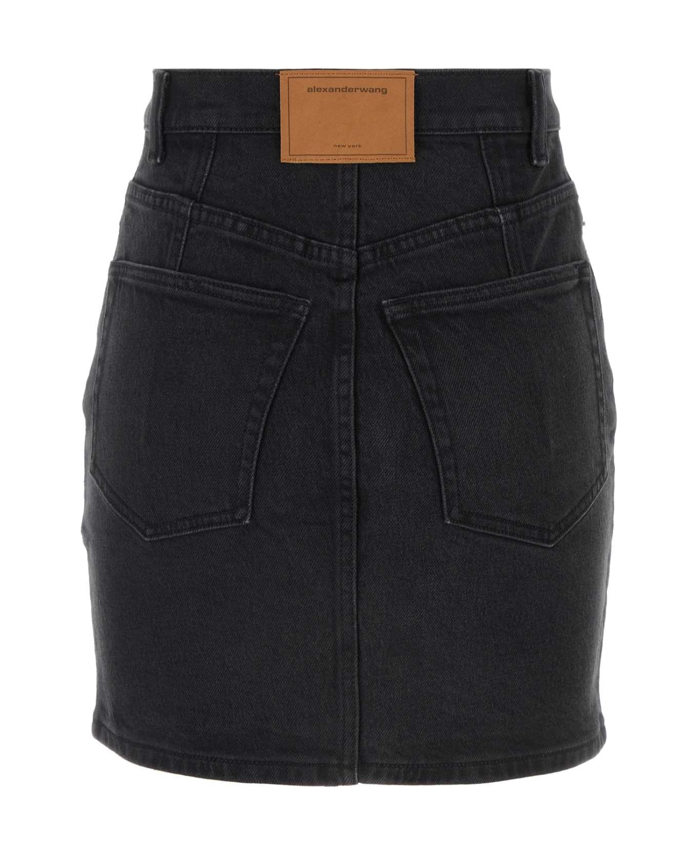 Black Stretch Denim Mini Skirt - 2