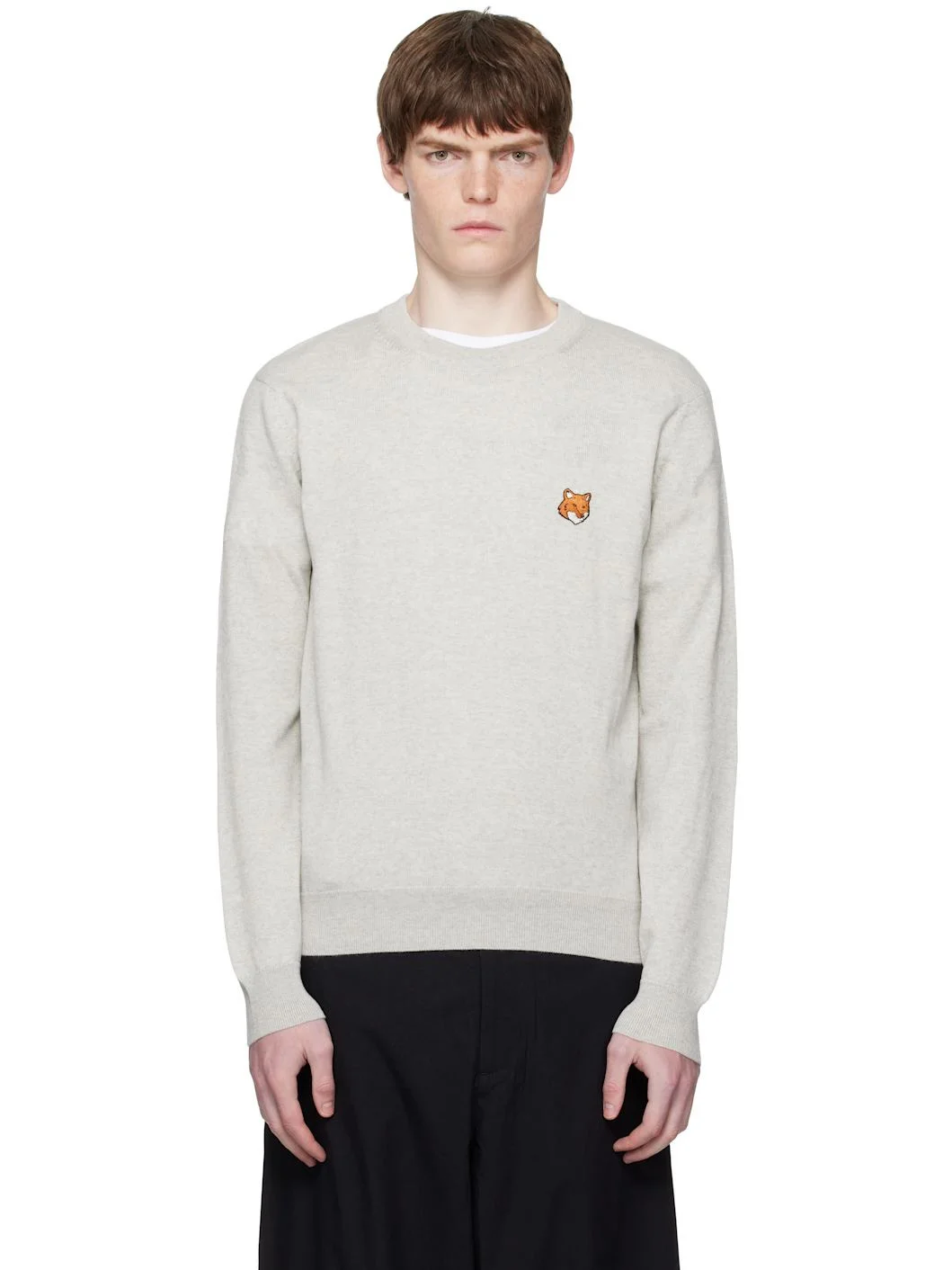 Gray Bold Fox Head Patch Regular Sweater - 1