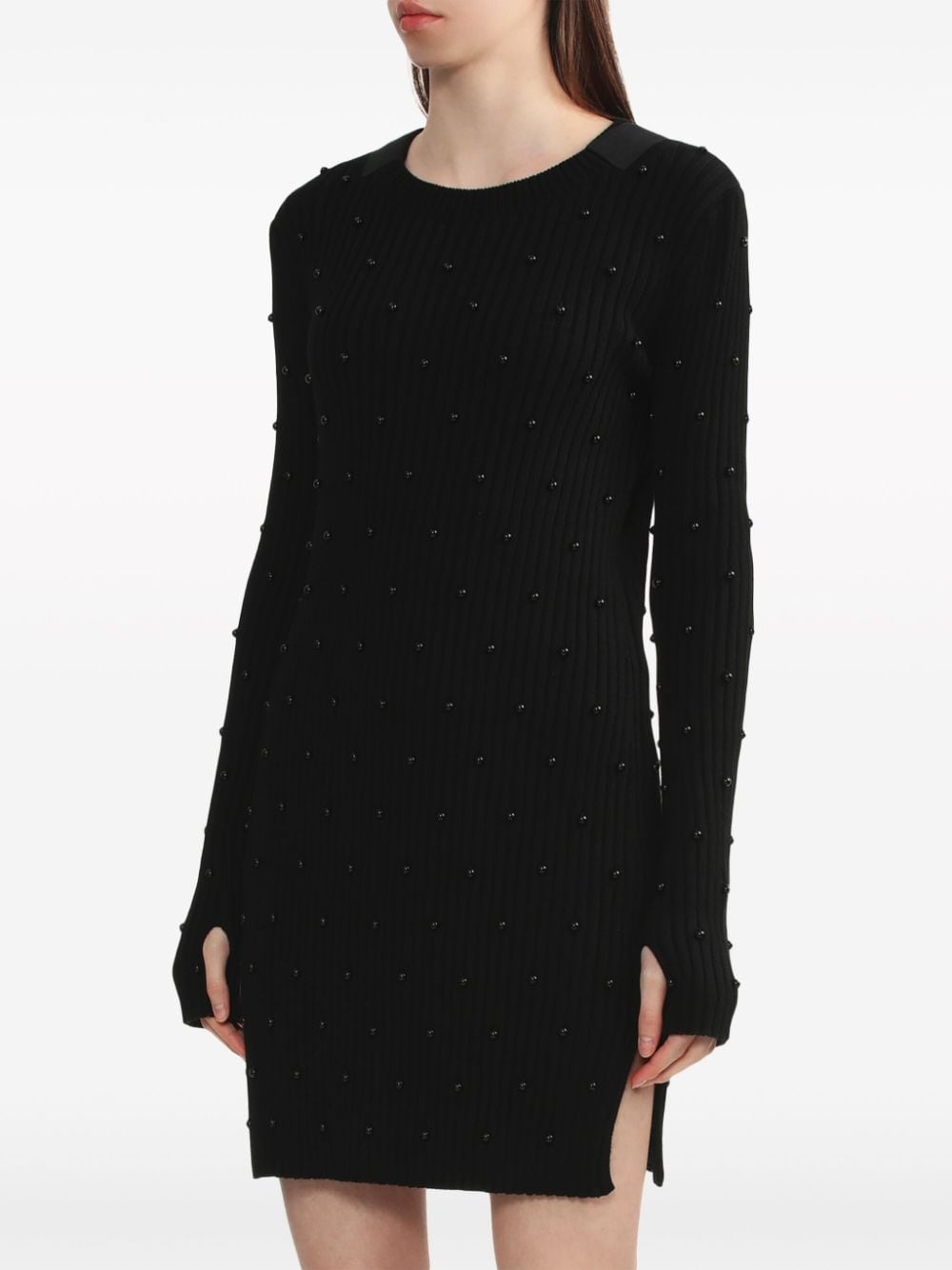bead-embellished ribbed-knit dress - 3