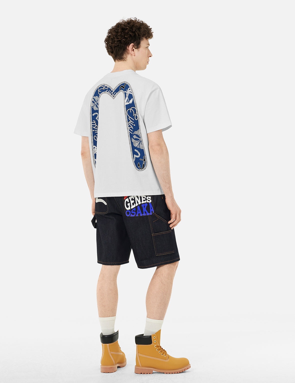 Seagull Embroidery and Slogan Print Regular Fit Denim Shorts - 4