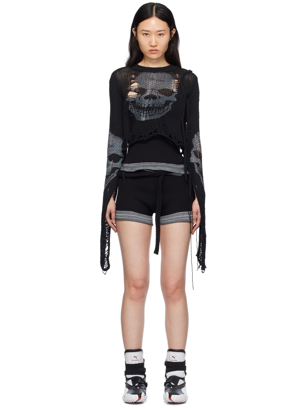 Black Distressed Sweater - 1