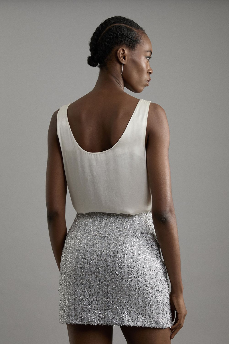 Tall Sequin Metallic Boucle Belted Tailored Mini Skirt 4