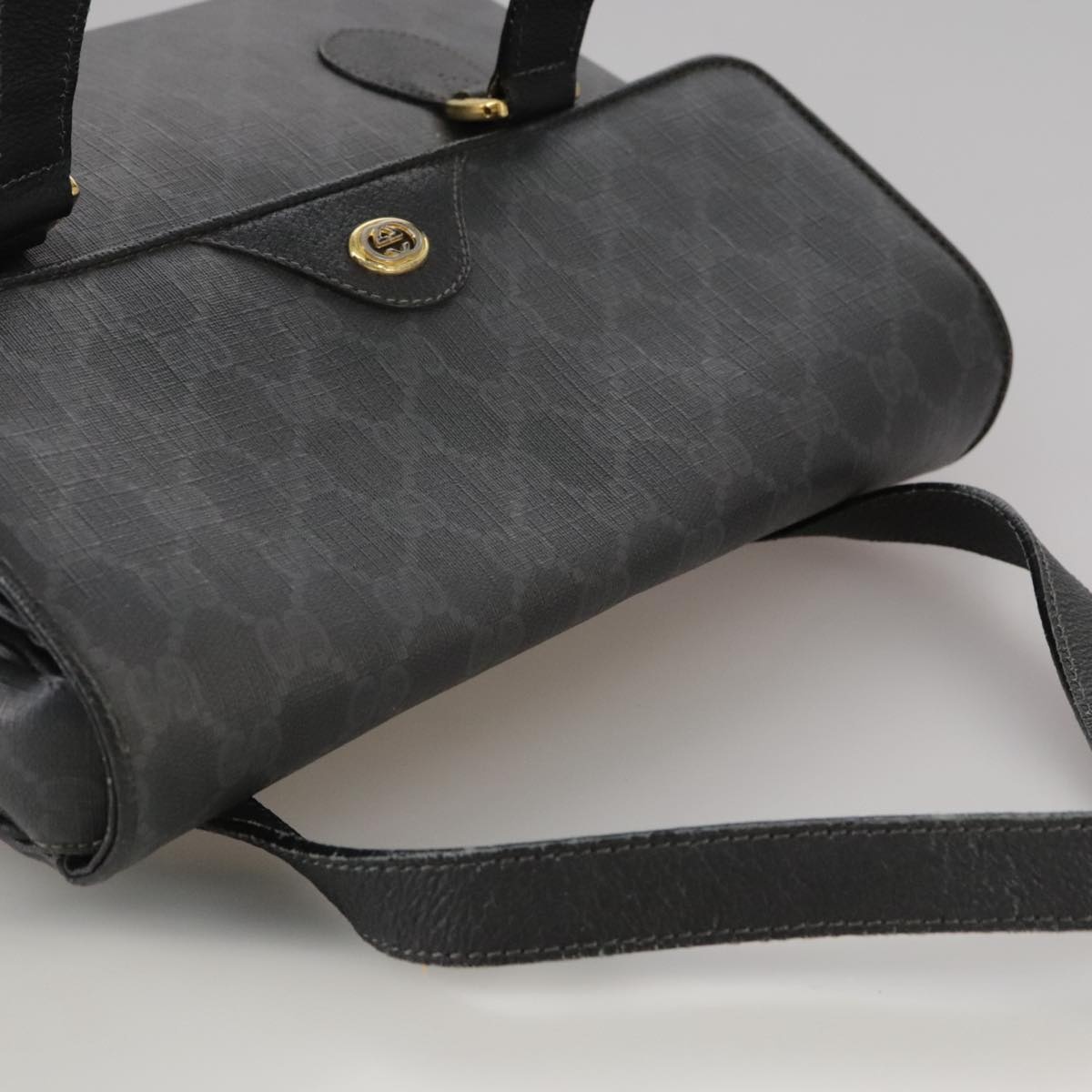 GUCCI GG Supreme Hand Bag Pvc Leather Black Gold 116 02 080 - 6