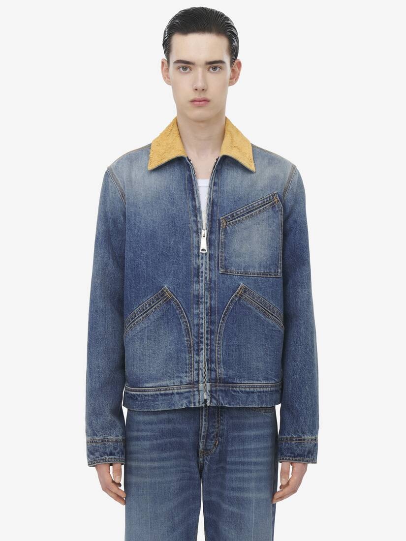 Suede Collar Denim Jacket - 2
